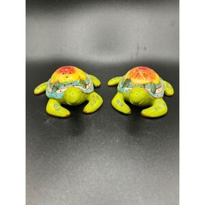 Turtle Salt Pepper Shakers‎ Ceramic Blue Sky Brand Kitchen Decor Signed Diane